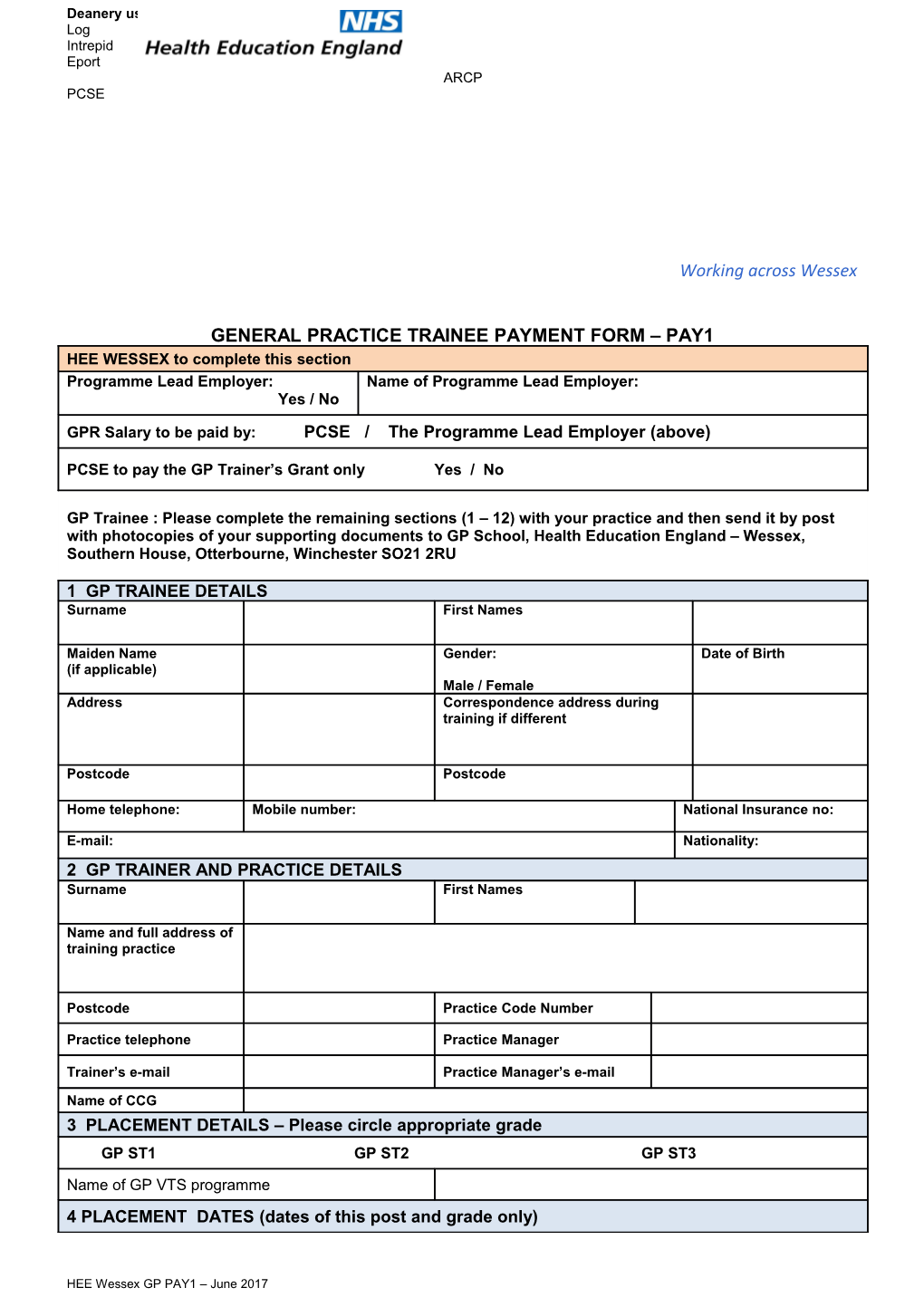 General Practice Trainee Payment Form Pay1