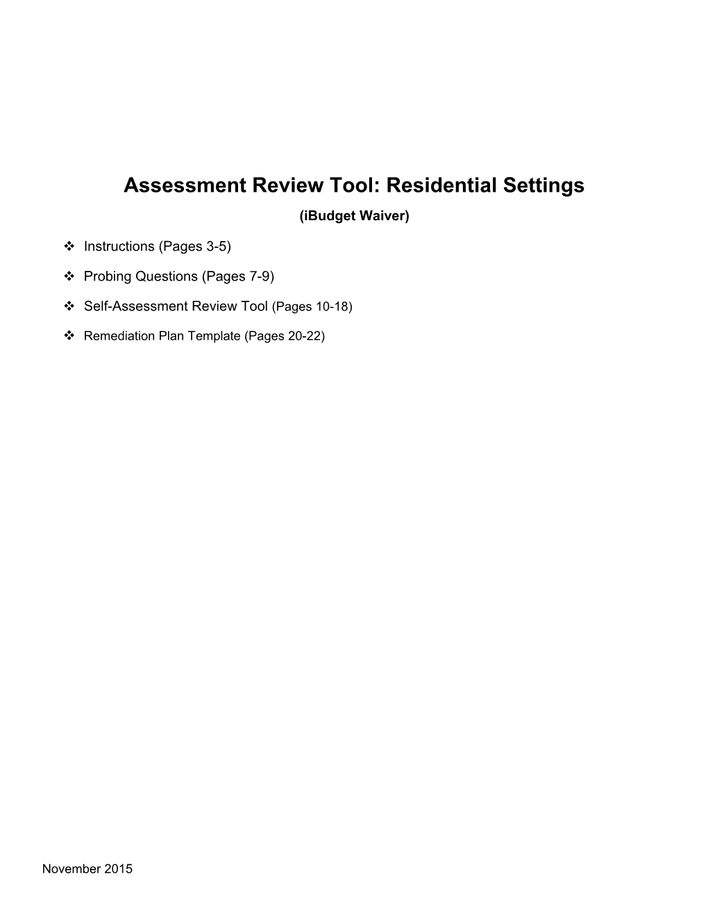 Assessment Review Tool: Residential Settings