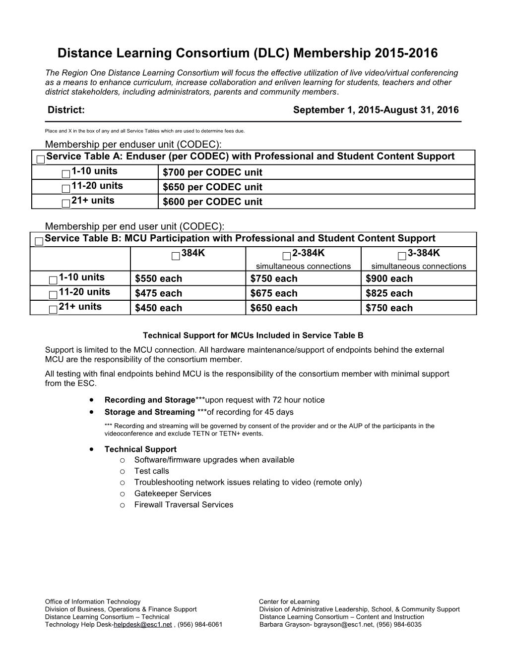 Distance Learning Fees (Beginning January 1, 2007)