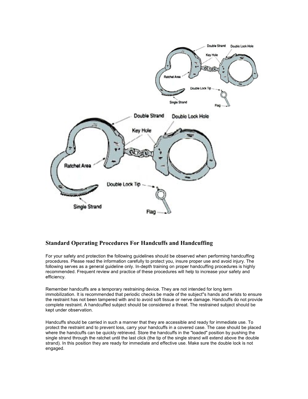 Standard Operating Procedures for Handcuffs and Handcuffing
