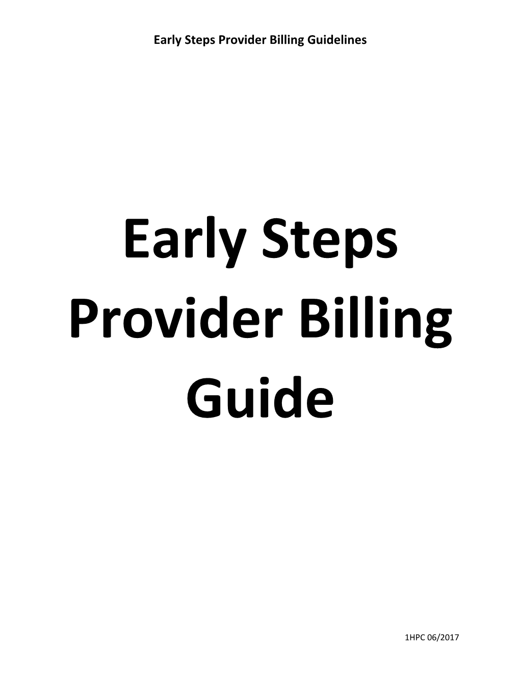Early Steps Provider Billing Guidelines