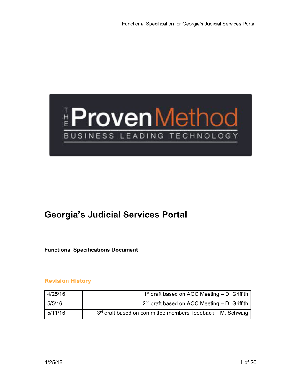Functional Specification for Georgia S Judicial Services Portal