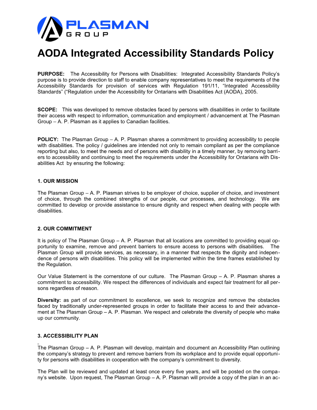 AODA Integrated Accessibility Standards Policy