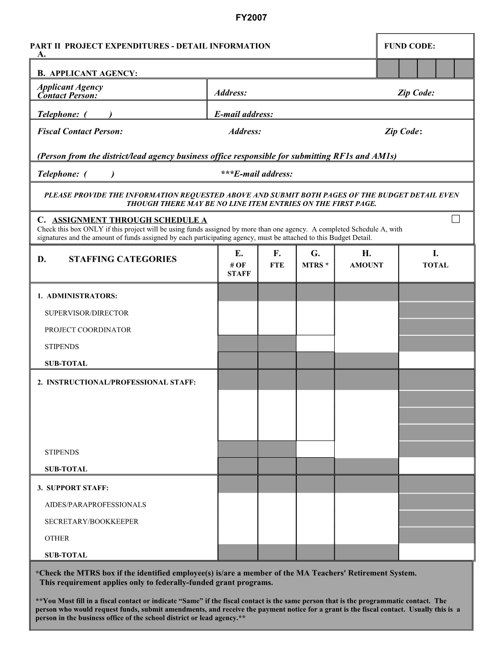 Part Ii Project Expenditures - Detail Information A