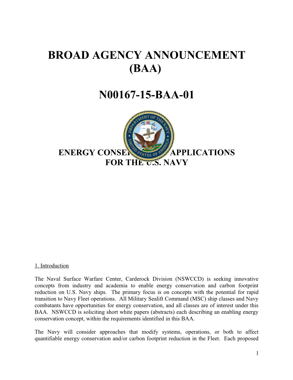Broad Agency Announcement (Baa)