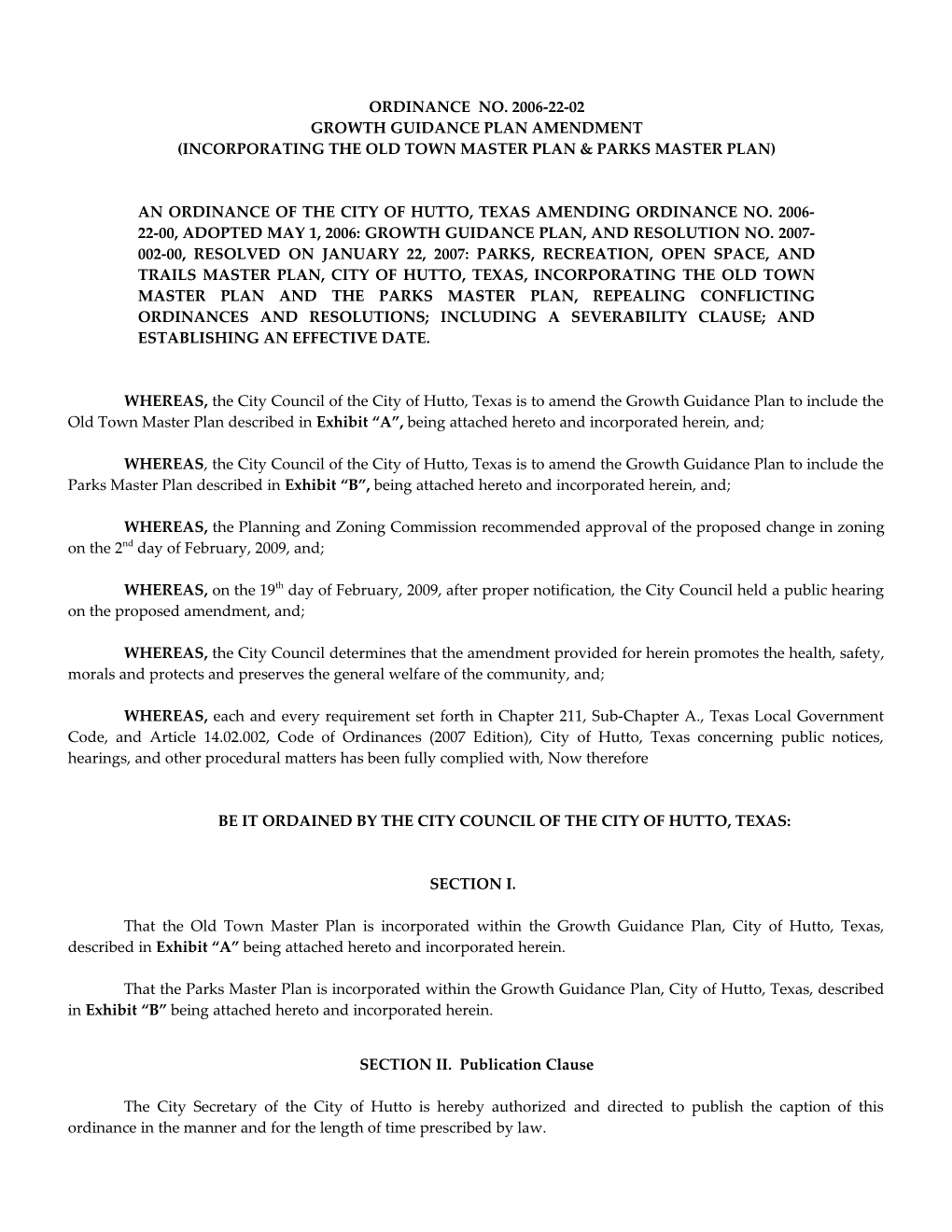 Ordinance Example City of Hutto
