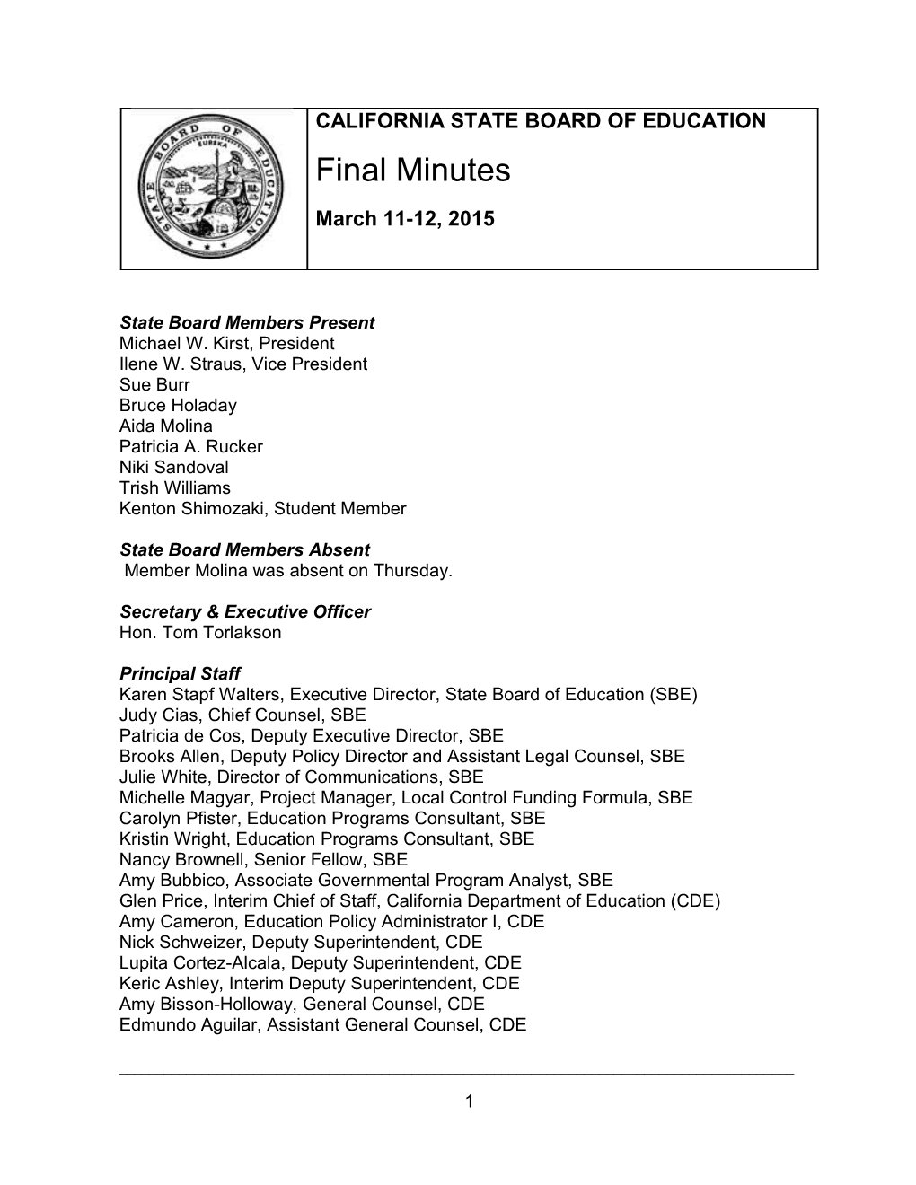 Final Minutes for March 2015 - SBE Minutes (CA State Board of Education)