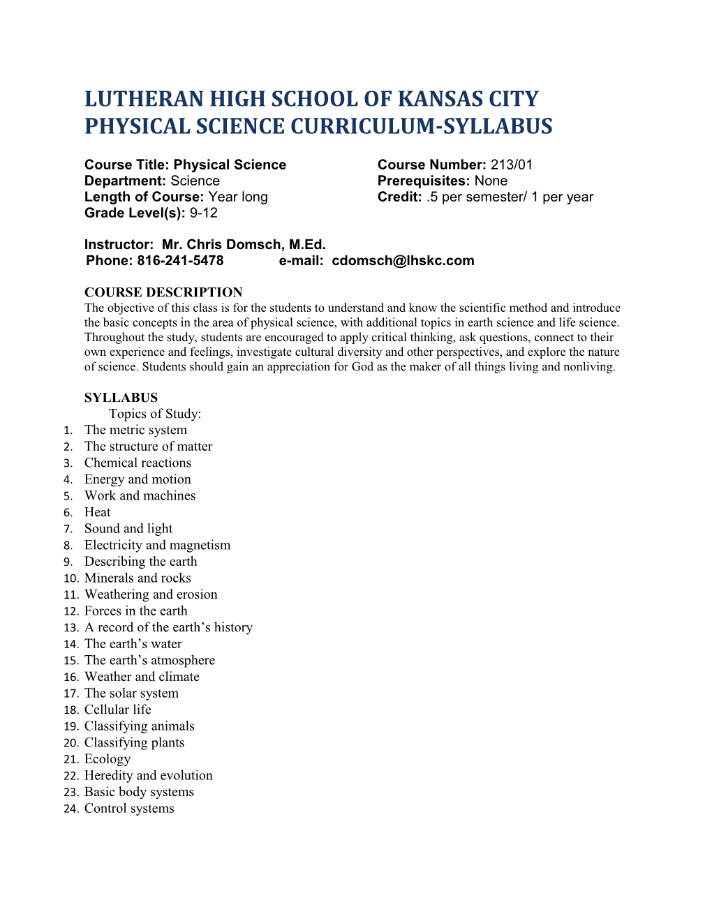 Curriculum Science General Science