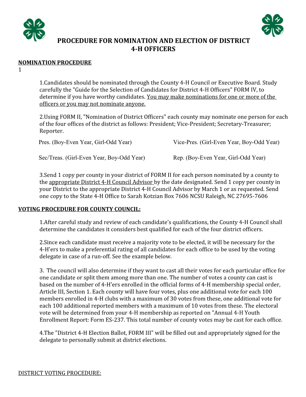 Procedure for Nomination and Electionof District 4-H Officers