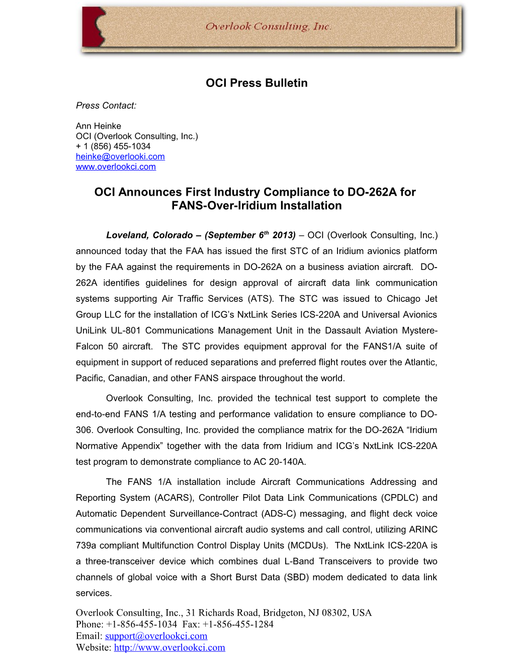OCI Press Bulletin