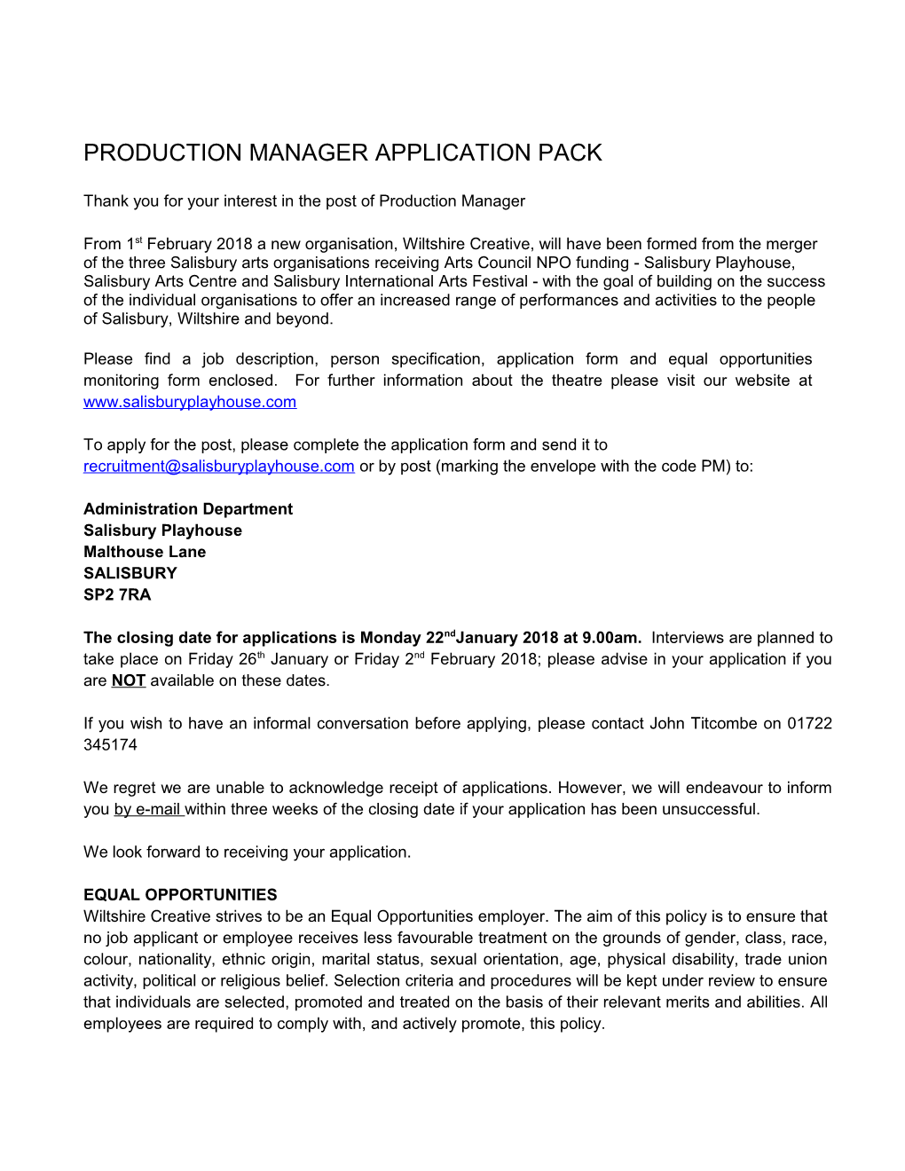Production Managerapplication Pack