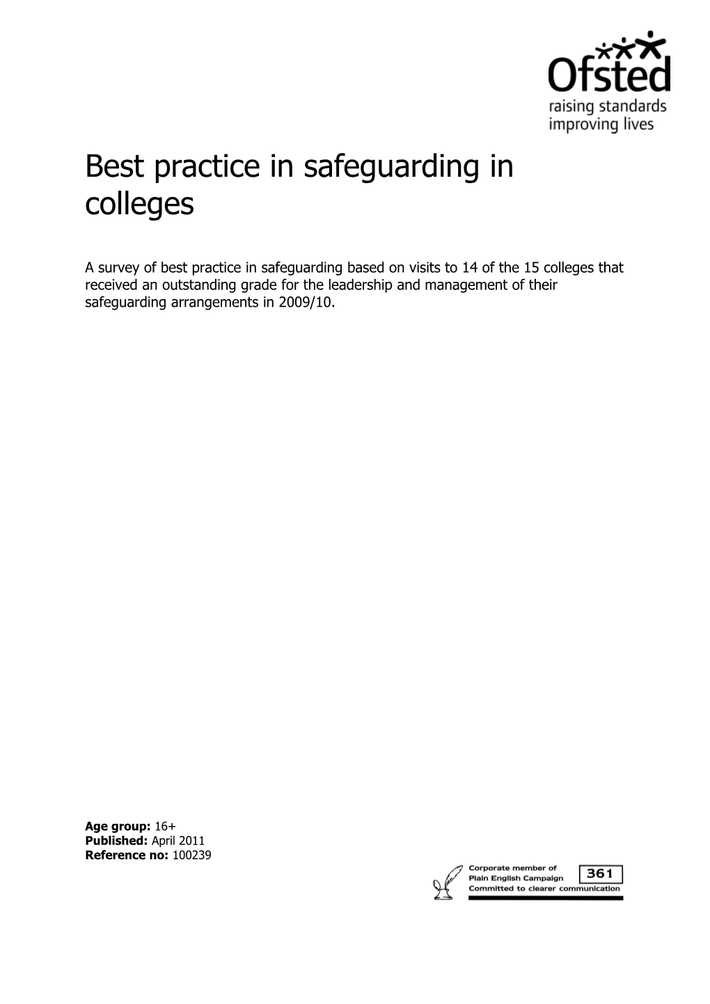 Best Practice in Safeguarding in Colleges