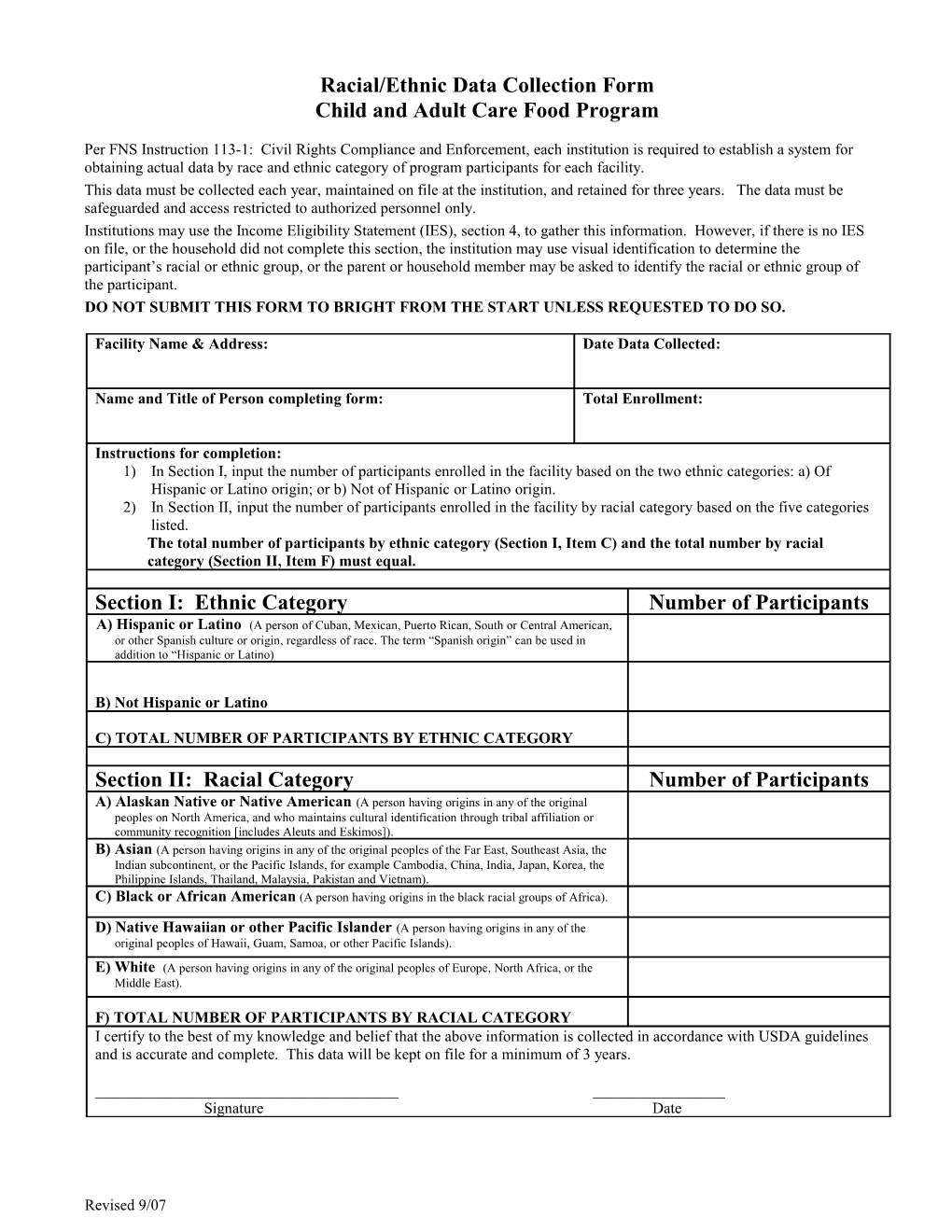 Racial/Ethnic Data Collection Form