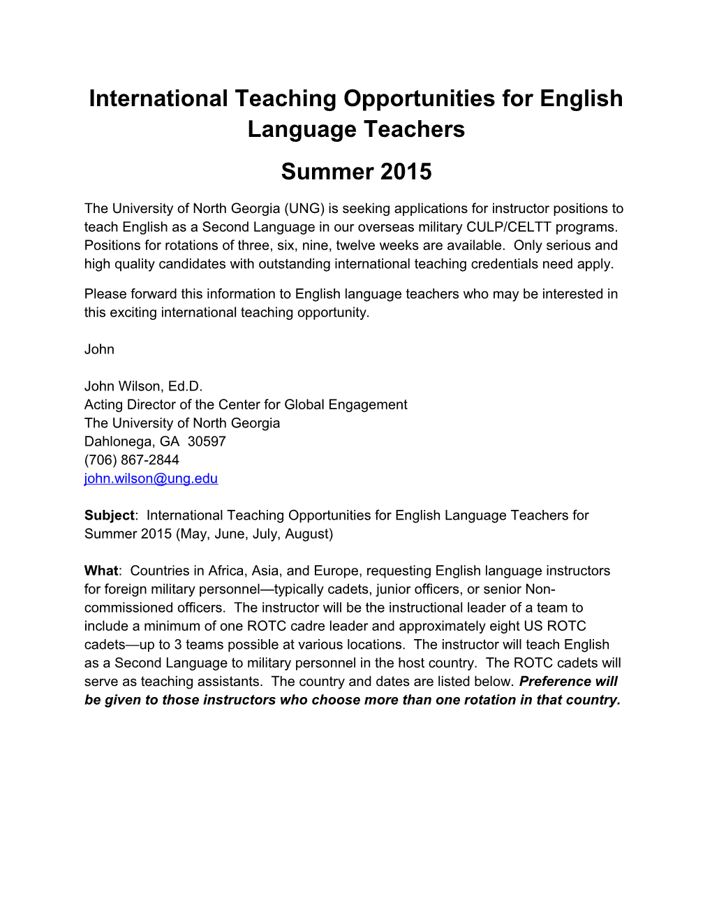 International Teaching Opportunitiesfor English Language Teachers