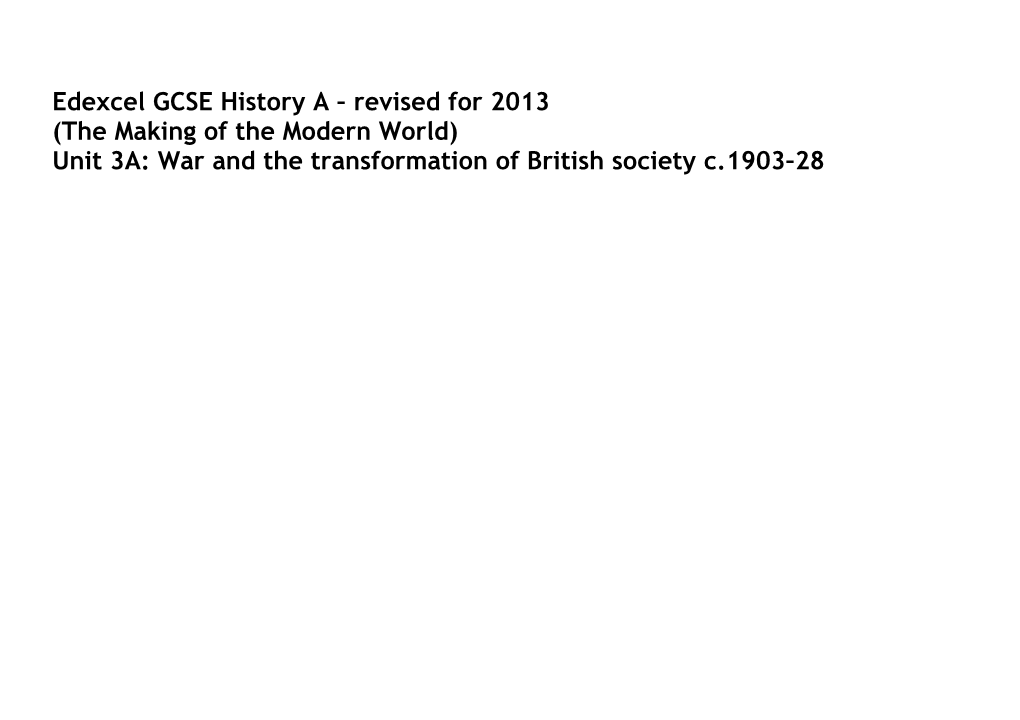 2013 History a Unit 3A Britain 1903-28 Scheme of Work