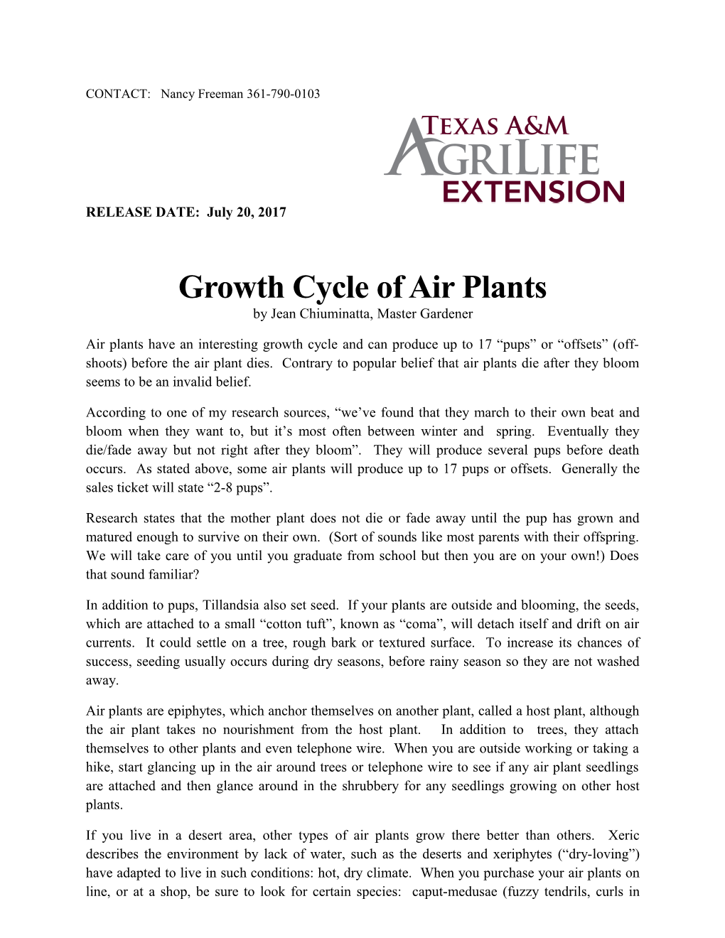 Growth Cycle of Air Plants
