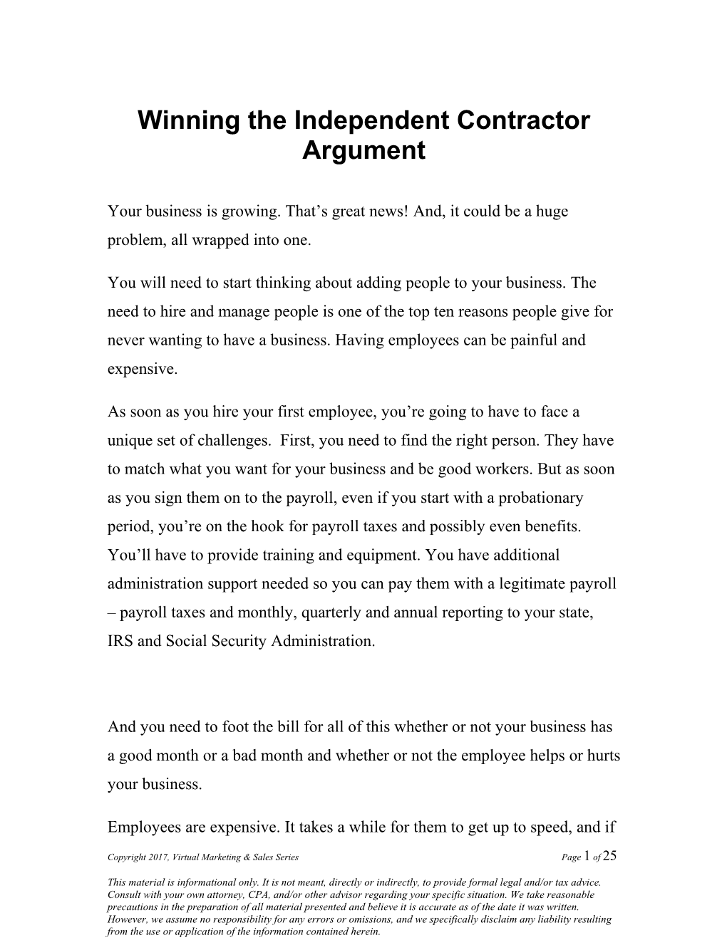 Winning the Independent Contractor Argument