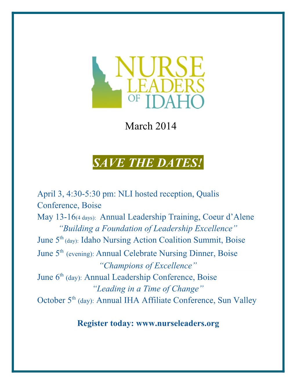 April 3, 4:30-5:30 Pm: NLI Hosted Reception, Qualis Conference, Boise