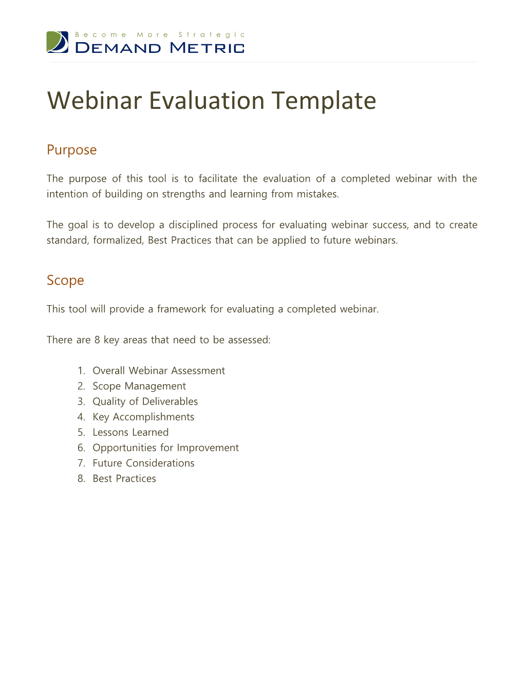 Webinar Evaluation Template