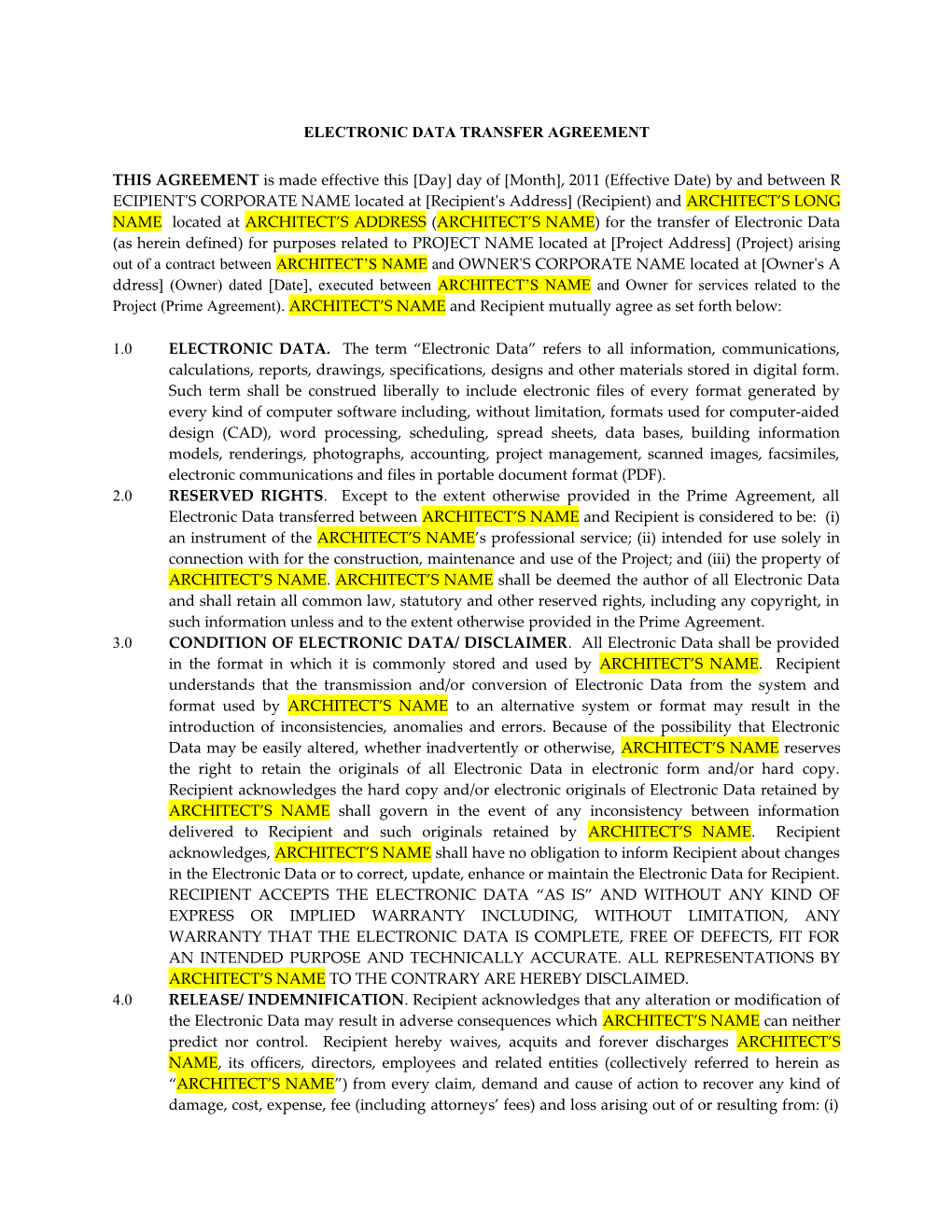 Electronic Data Transfer Agreement