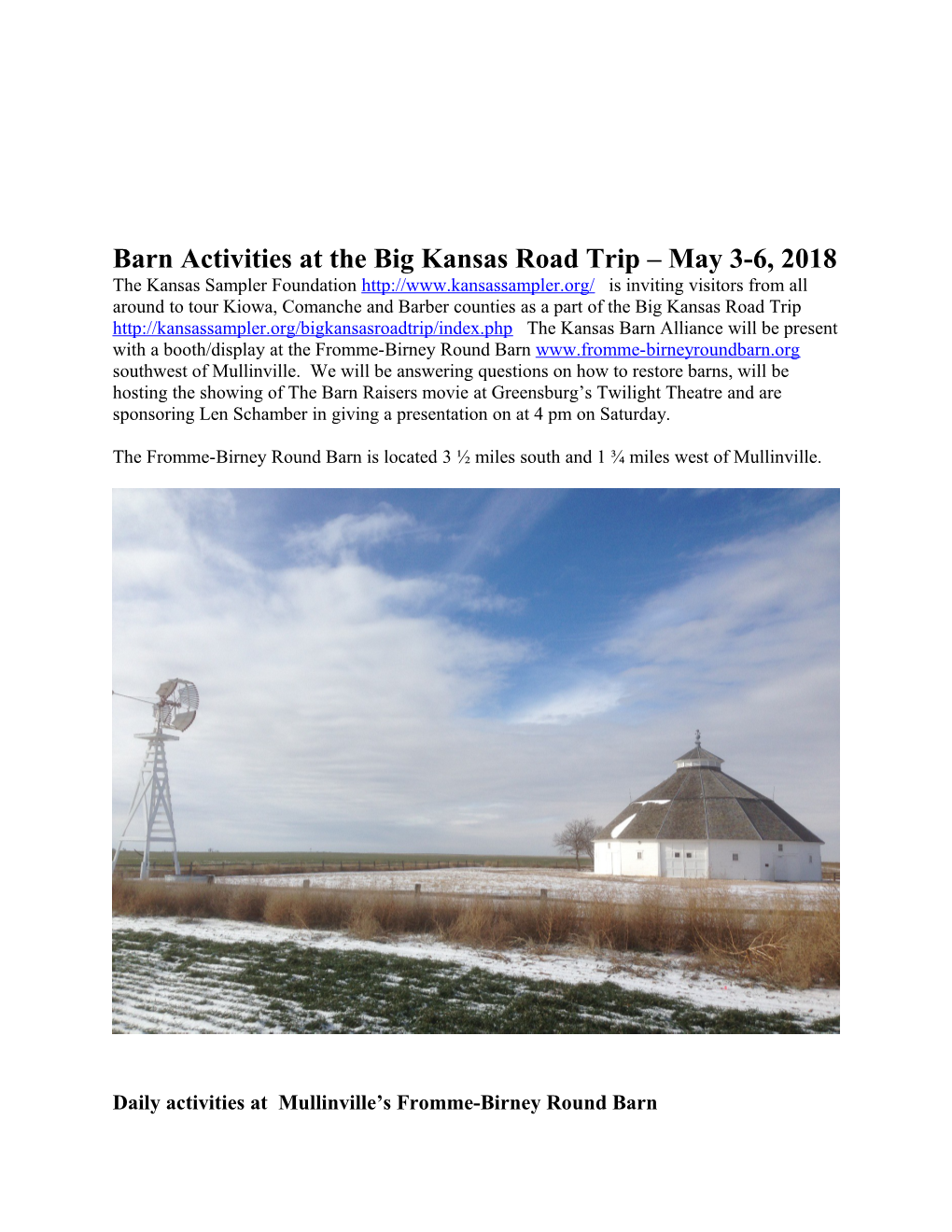 Barn Activities at the Big Kansas Road Trip May 3-6, 2018