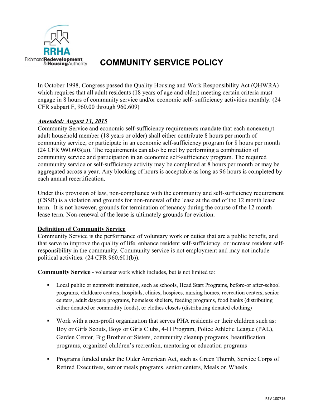 Community Service Policy