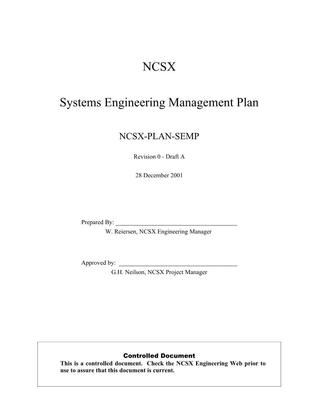 NCSX-PLAN-SEMP-00 Draft A