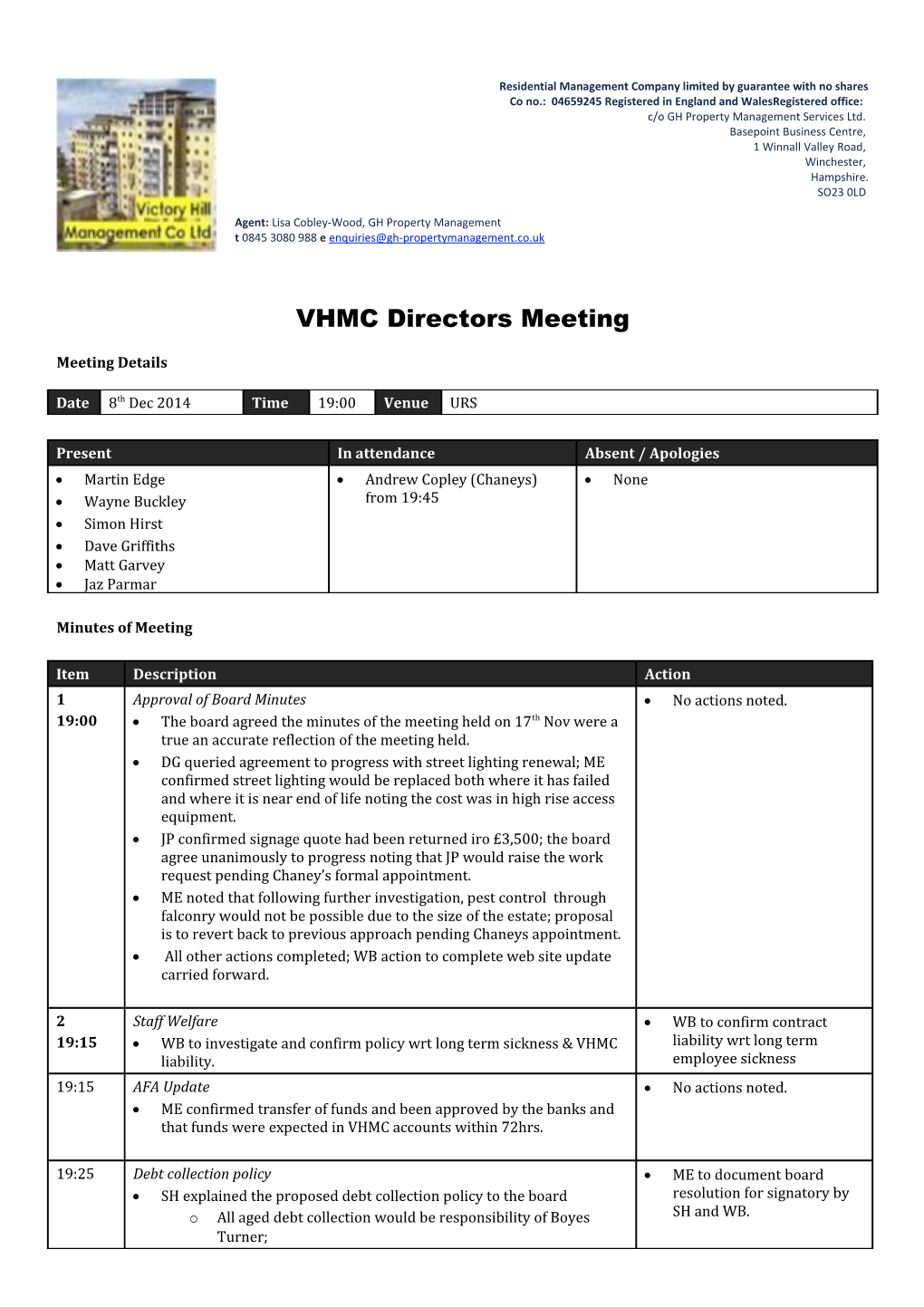 VHMC Directors Meeting