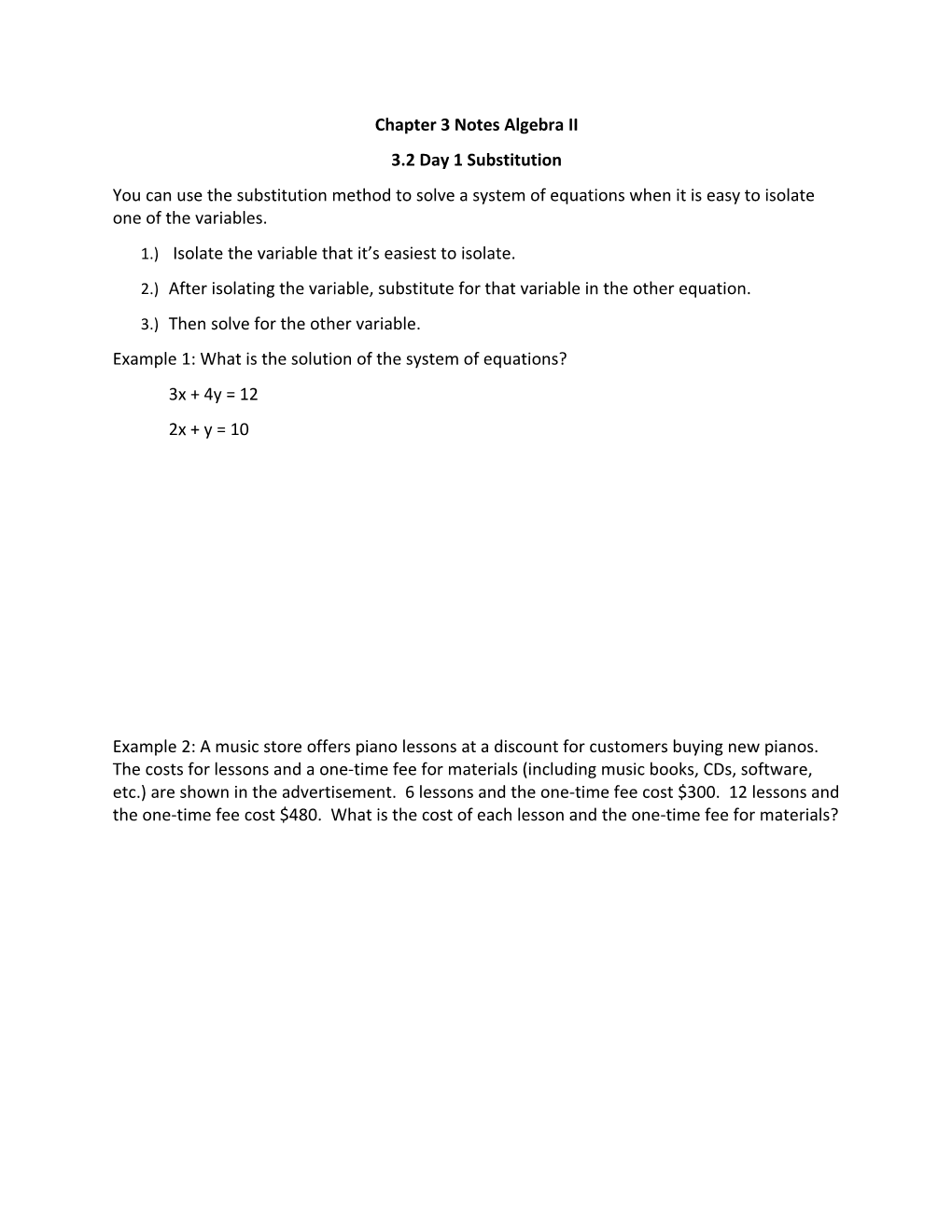 Chapter 3 Notes Algebra II