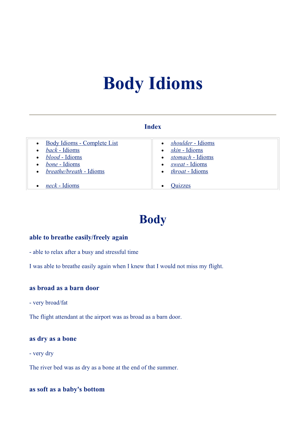 Body Idioms - Complete List