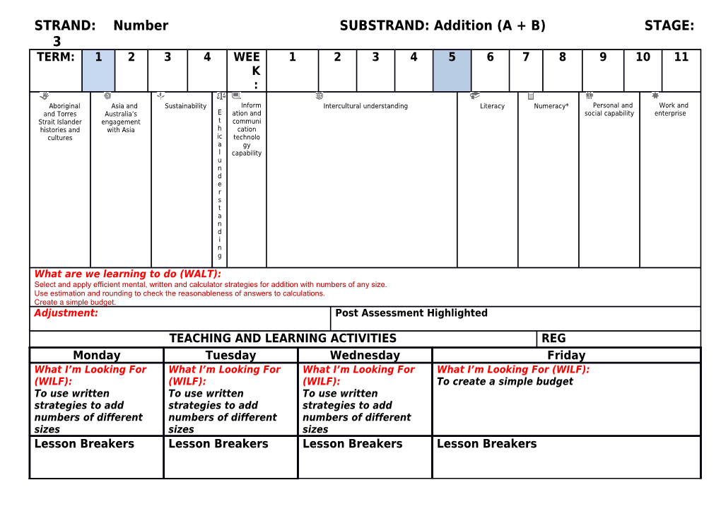 STRAND: Number SUBSTRAND:Addition (A + B) STAGE: 3