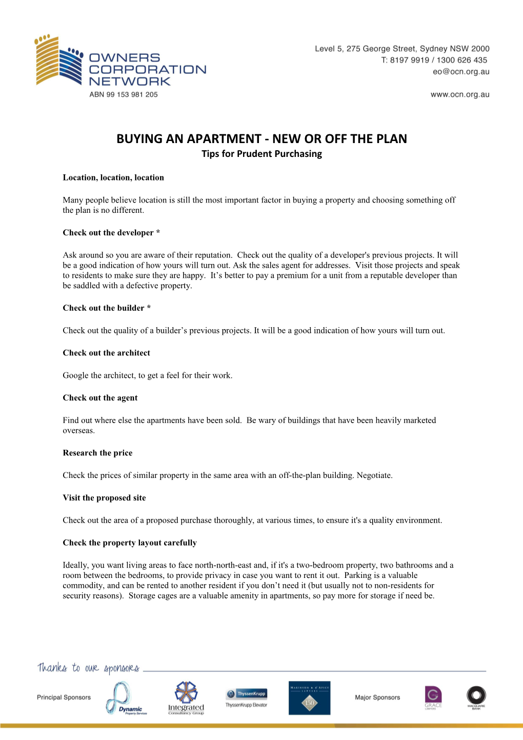 Buying an Apartment - New Or Off the Plan