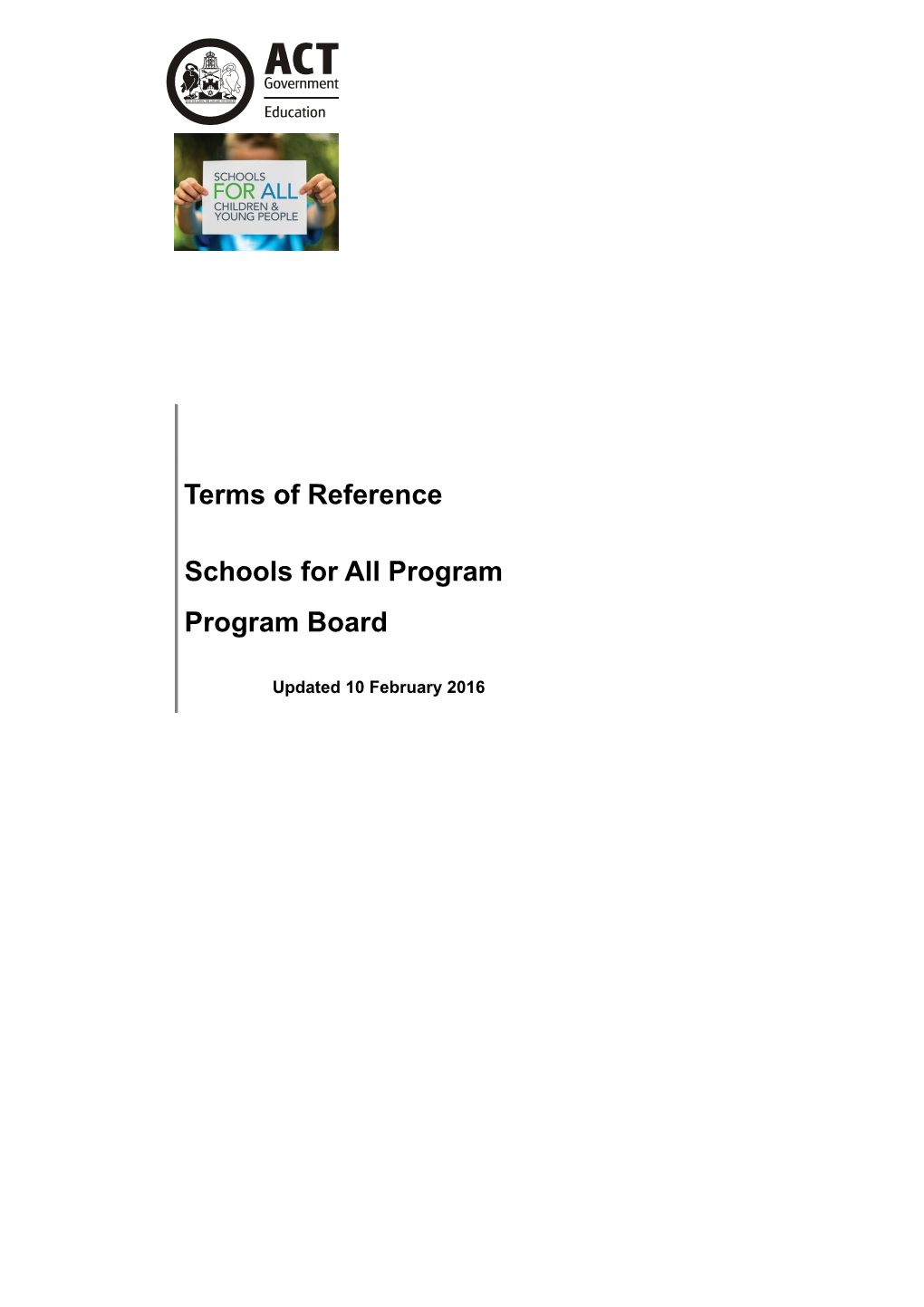 Schools for All Program Board - Terms of Reference