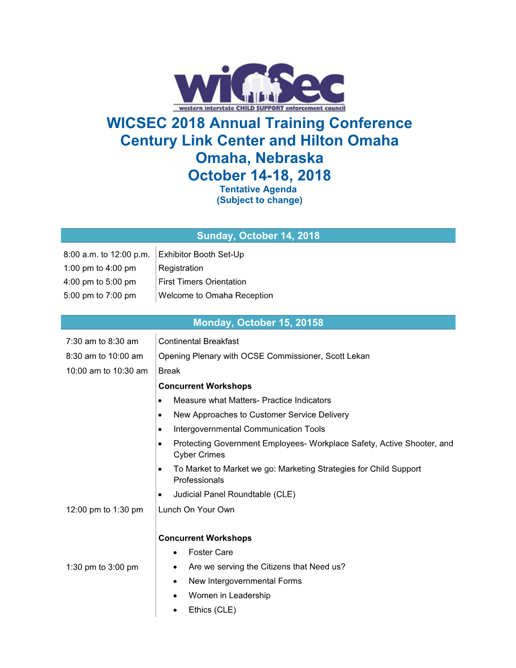 WICSEC 2018 Annual Training Conference