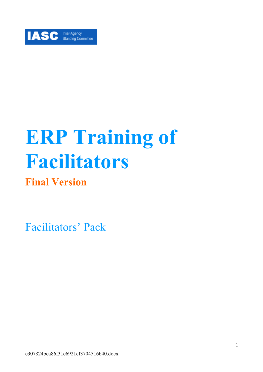 ERP Training of Facilitators
