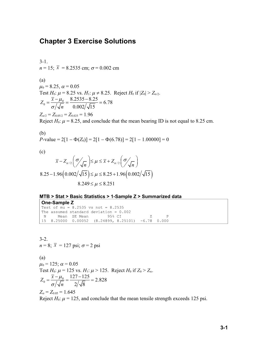 Chapter 3 Exercise Solutions