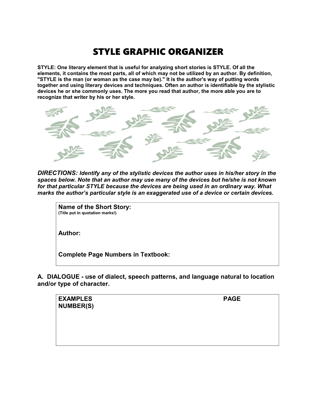 Style Graphic Organizer