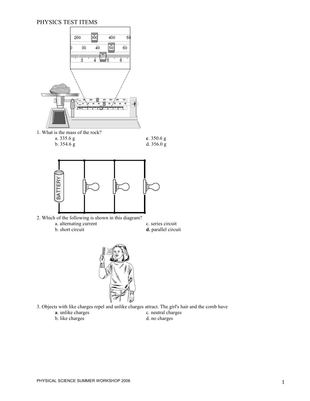 Physics Test Items