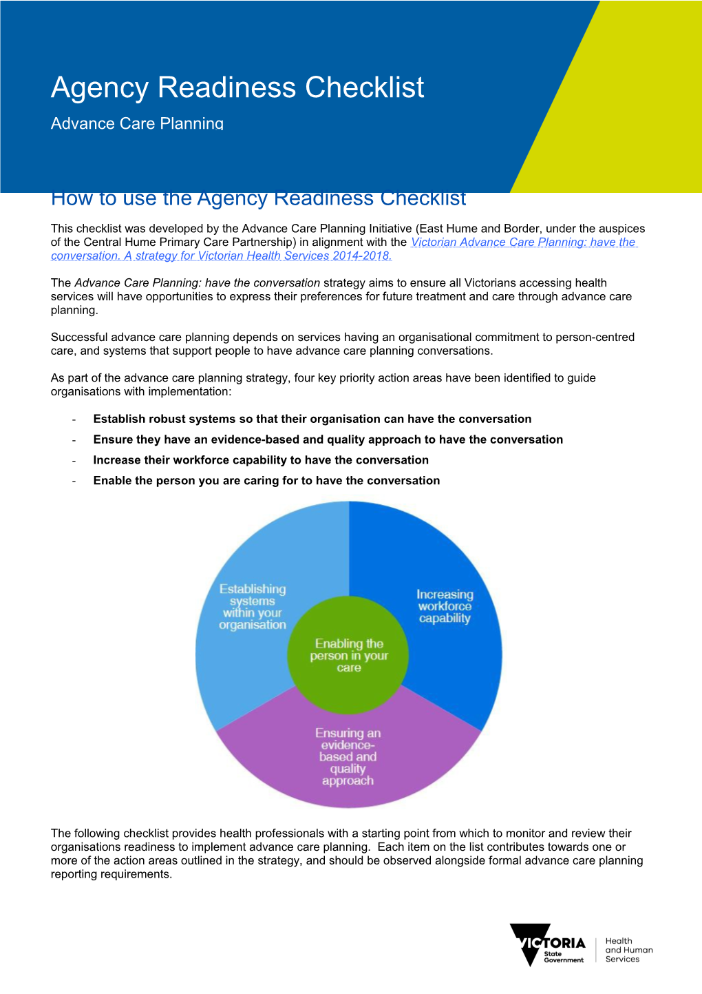 How to Use the Agency Readiness Checklist