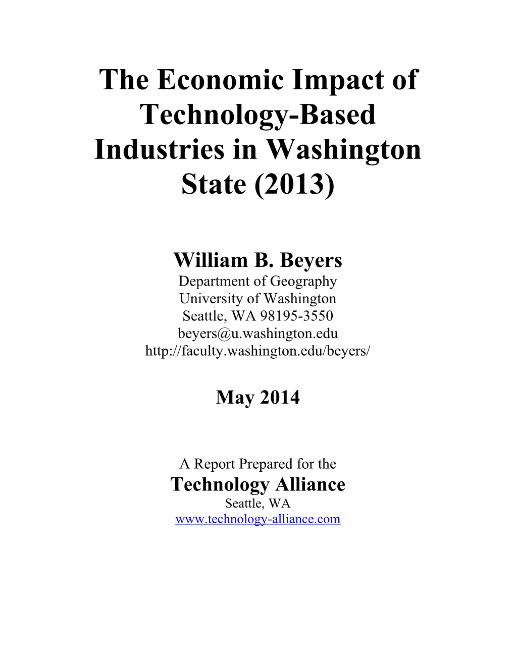 The Economic Impact of Technology-Based Industries in Washington State