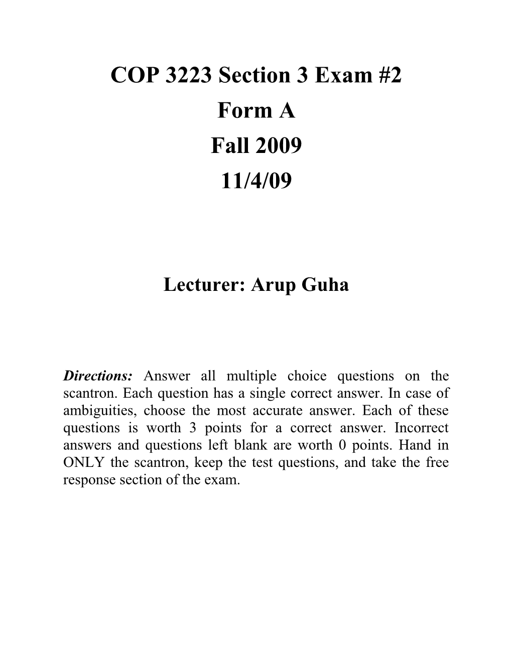 COP 3223 Section 3 Exam #2