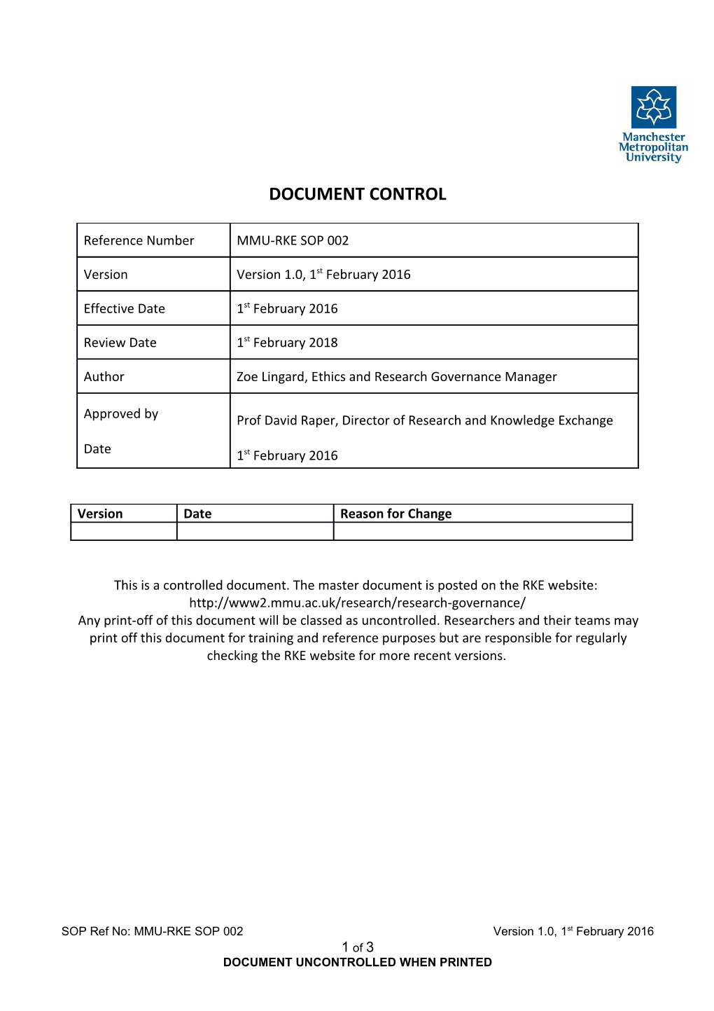 This Is a Controlled Document. the Master Document Is Posted on the RKE Website