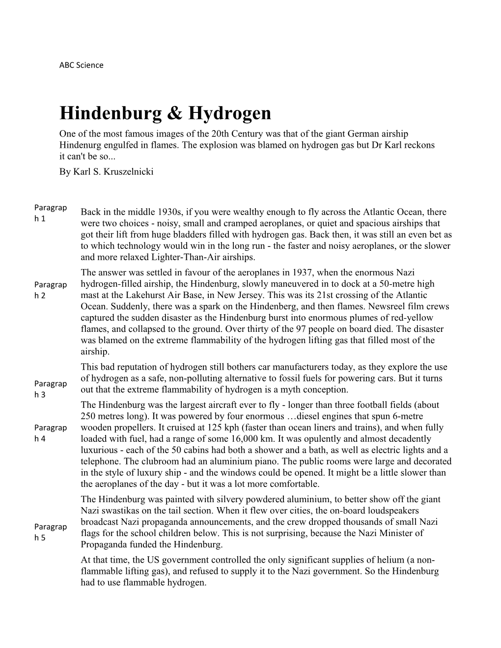 Hindenburg & Hydrogen
