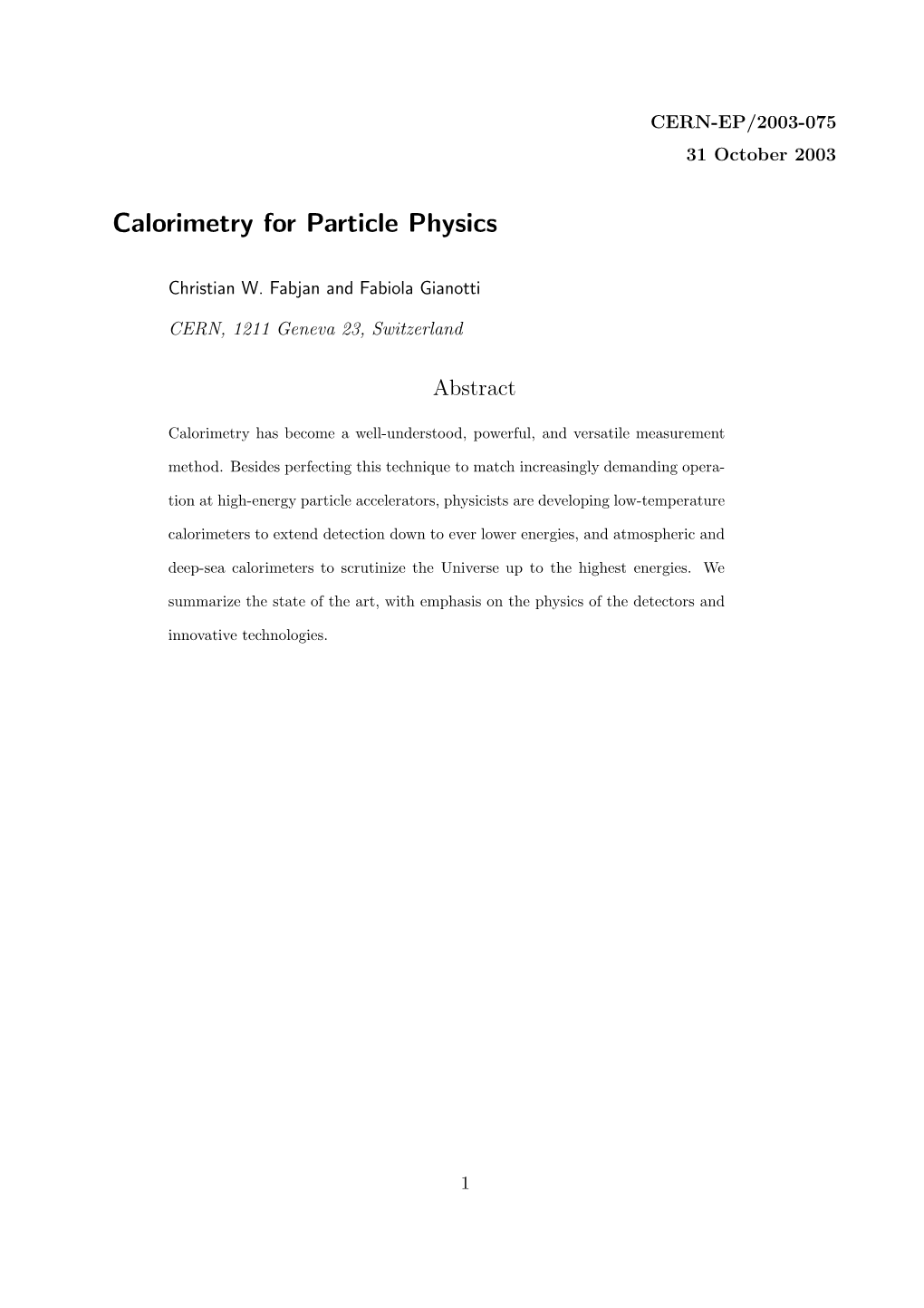 Calorimetry for Particle Physics