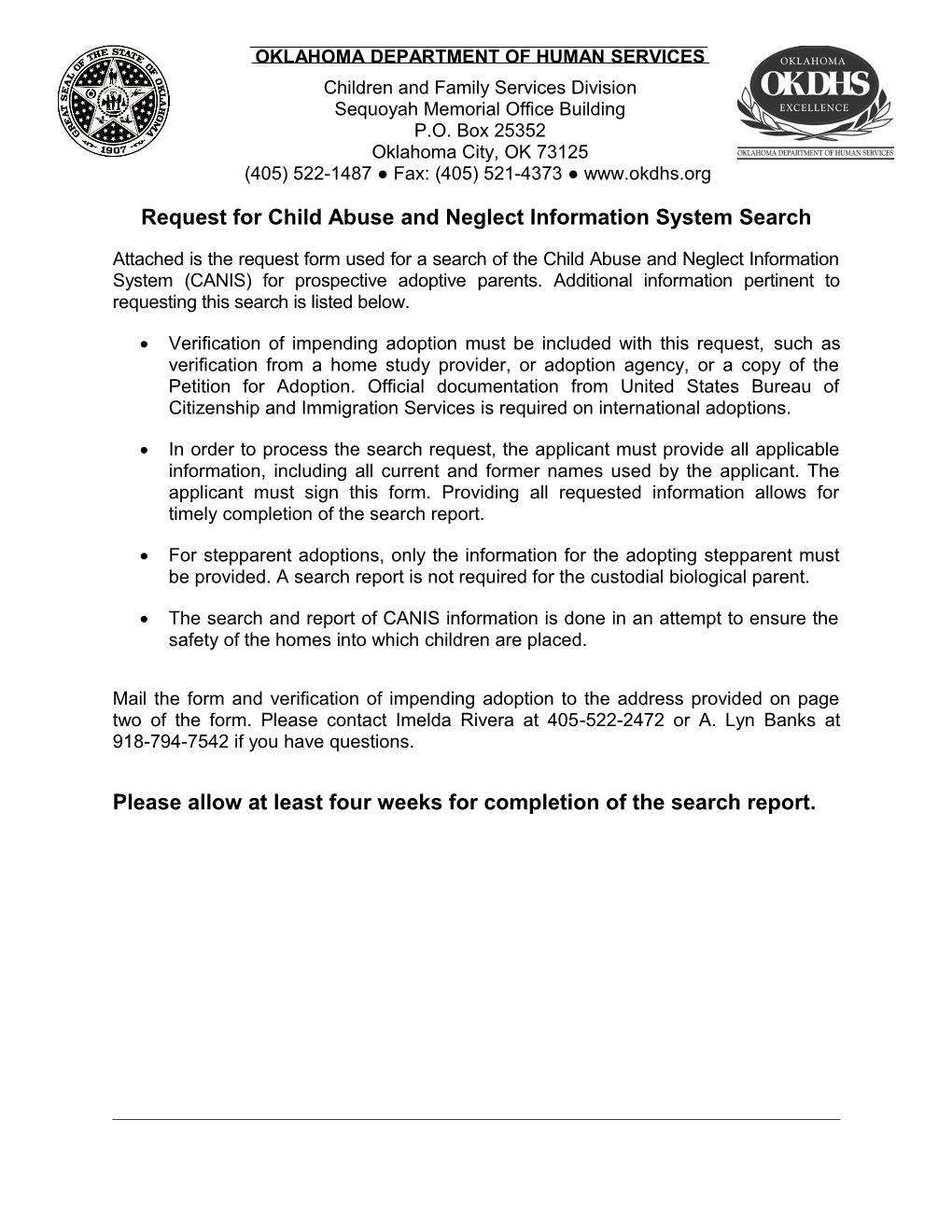 Request for Child Abuse and Neglect Information System Search