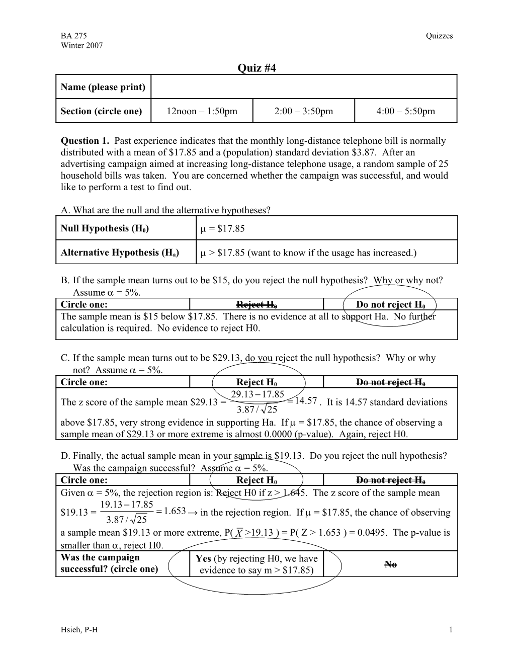 Question 1. Past Experience Indicates That the Monthly Long-Distance Telephone Bill Is