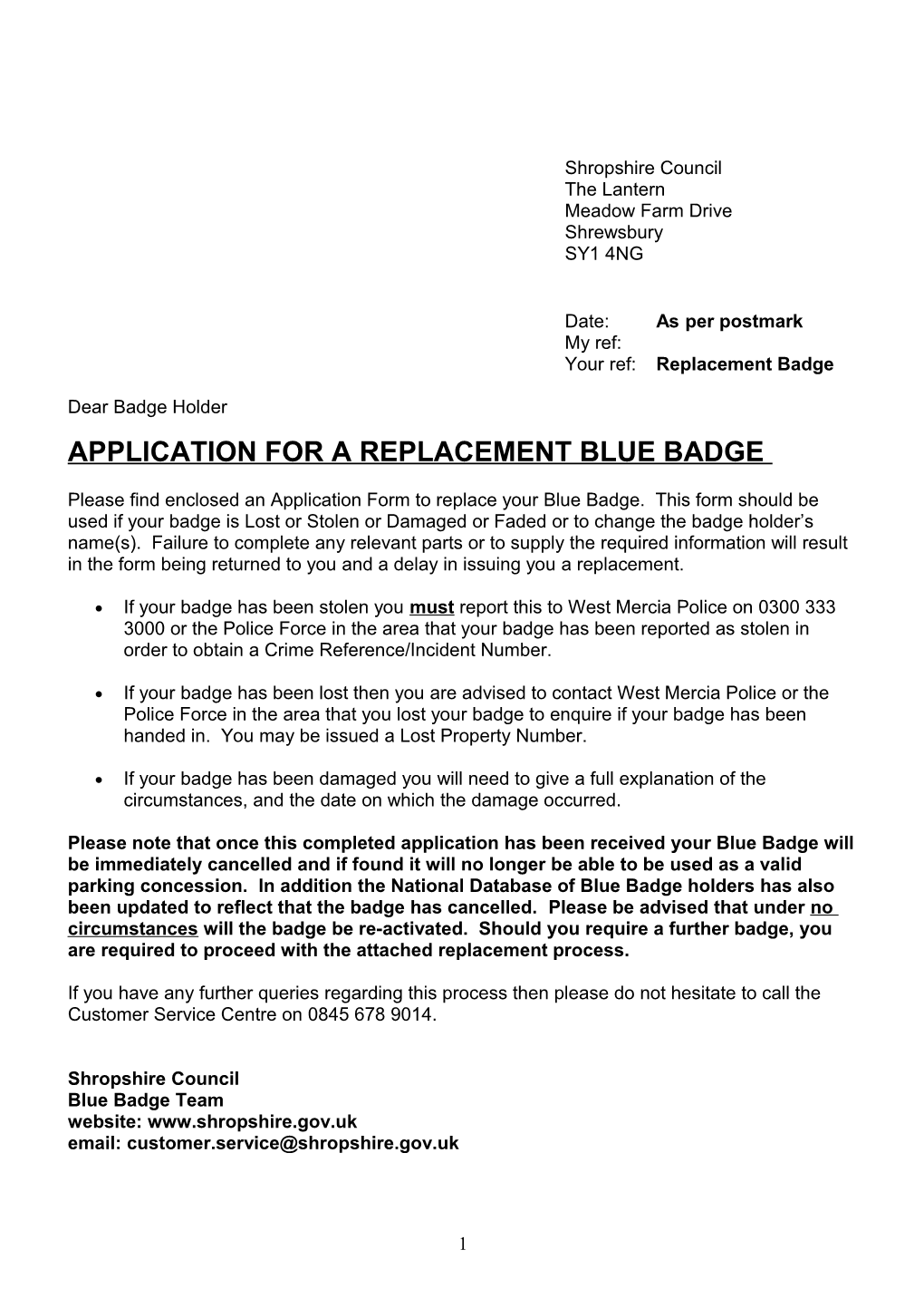 Blue Badge Application Form