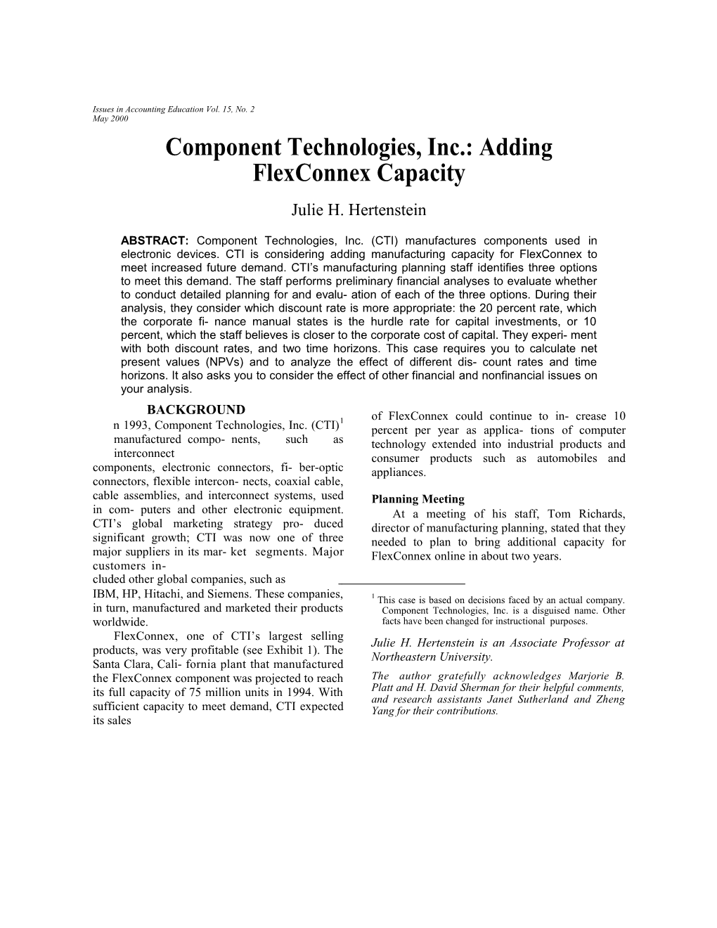Component Technologies, Inc.: Adding Flexconnex Capacity