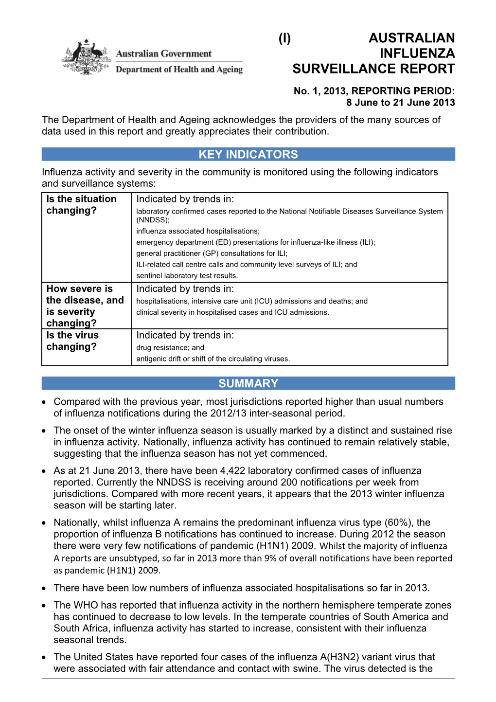 Australian Influenza Surveillance Report - 01-2013