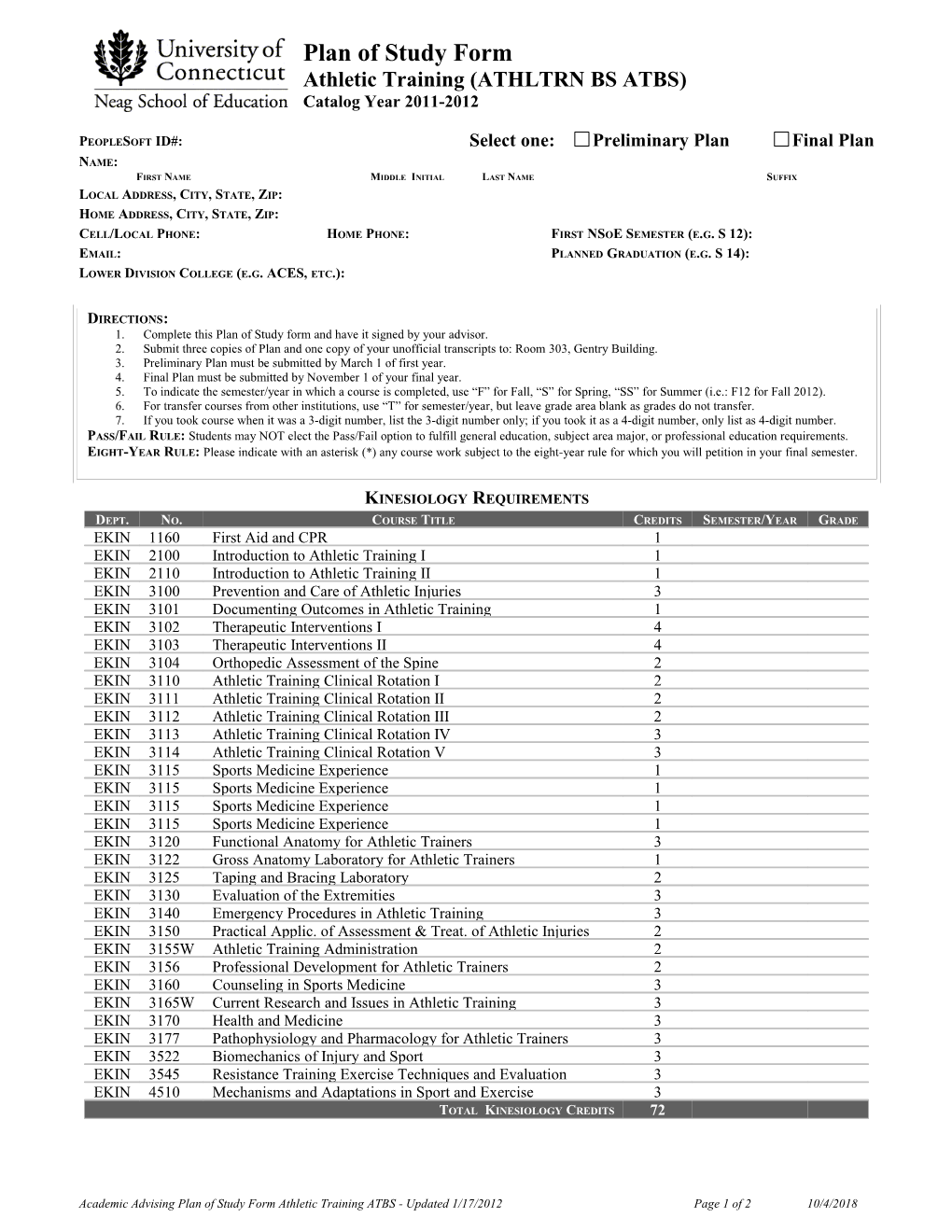 Athletic Training (ATHLTRN BS ATBS)